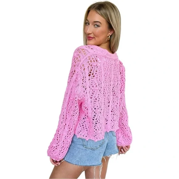 POL Sena Oversized Crochet Cardigan in Black Only - Picture 4 of 4